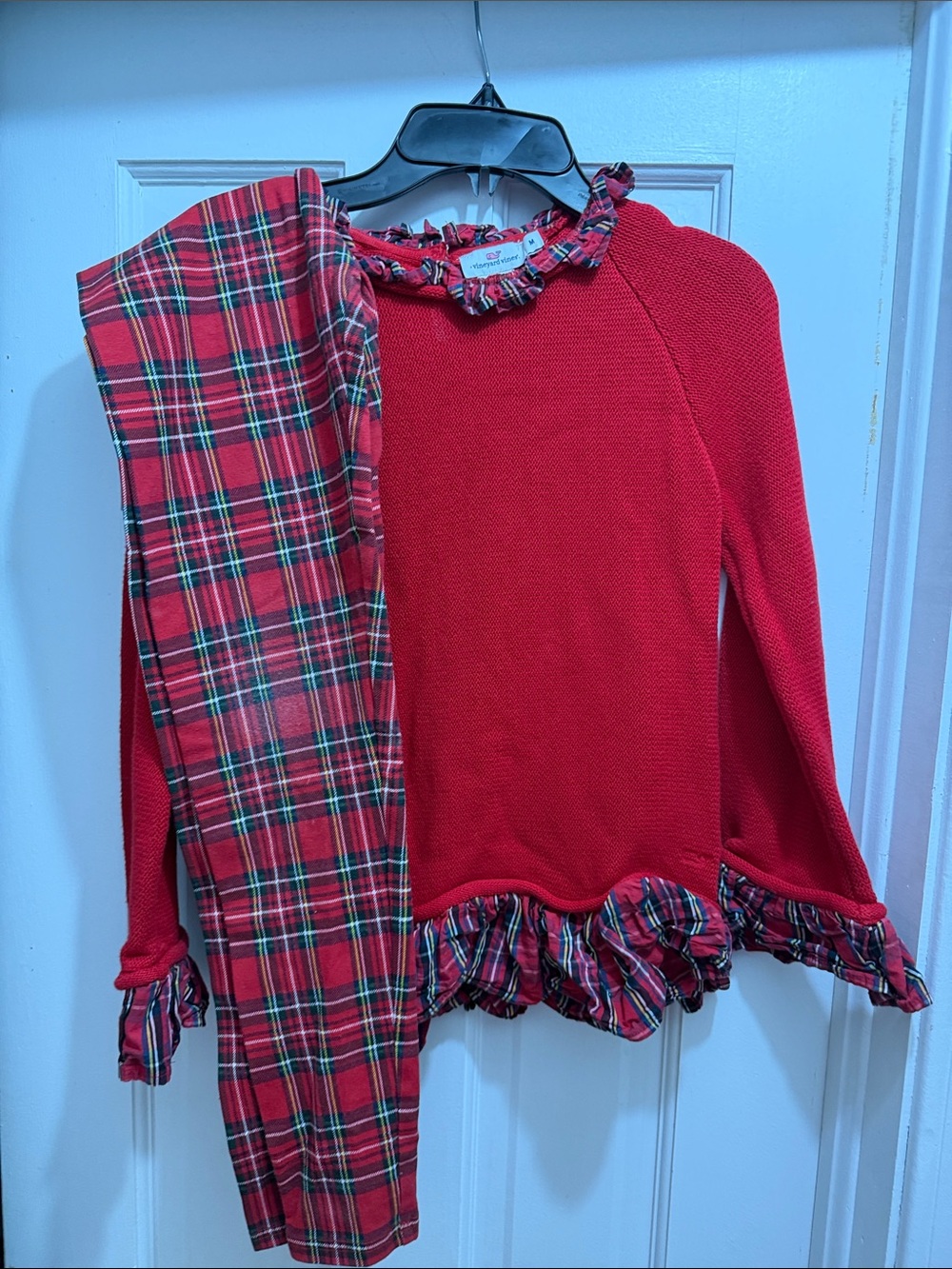 Vineyard Vines Girls Red Plaid Ruffle Top and Leggings Set